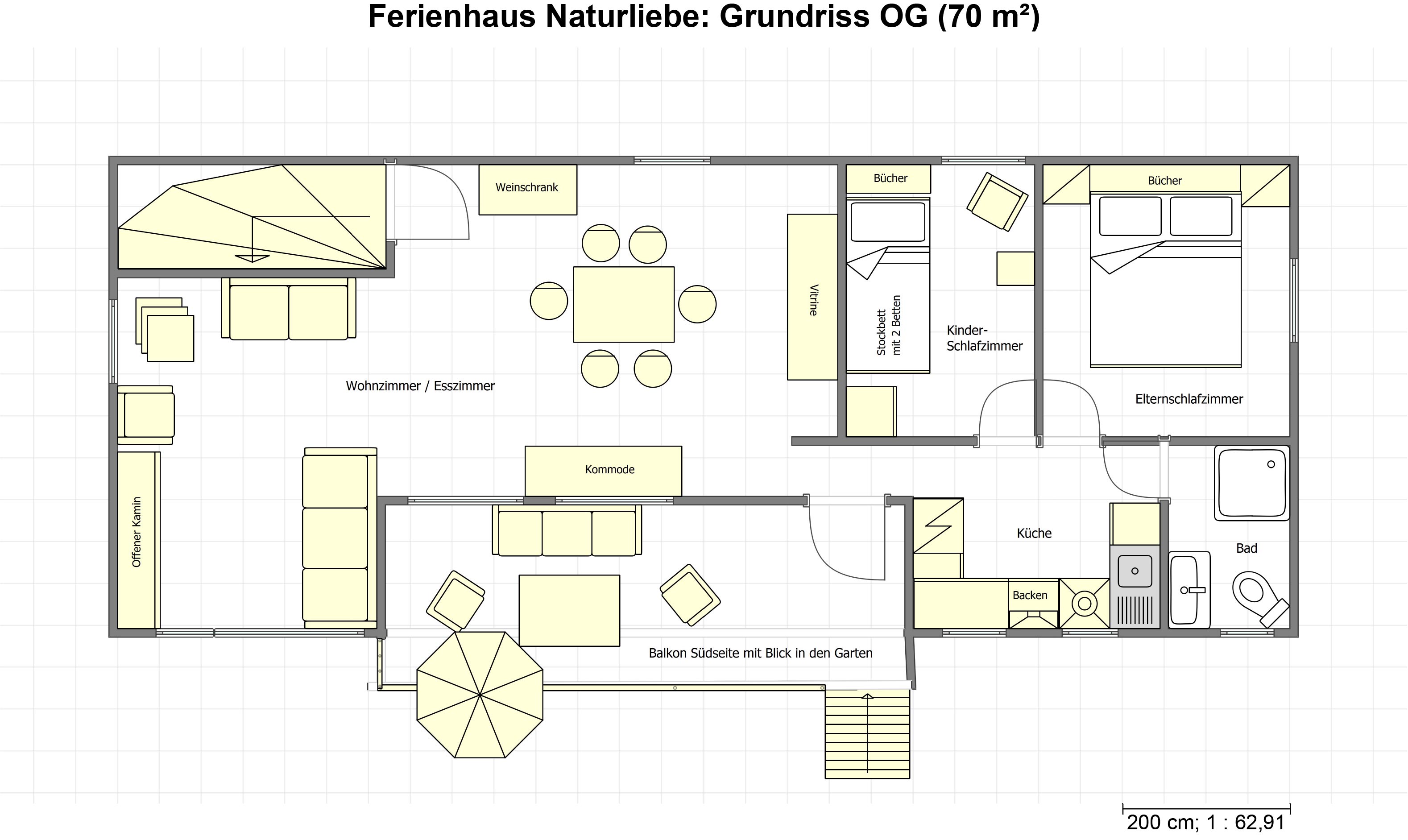 Grundriss Ferienhaus Naturliebe OG, Ferienhaus im Wald mit Hund mieten, Alleinlage, Ferienhaus natur