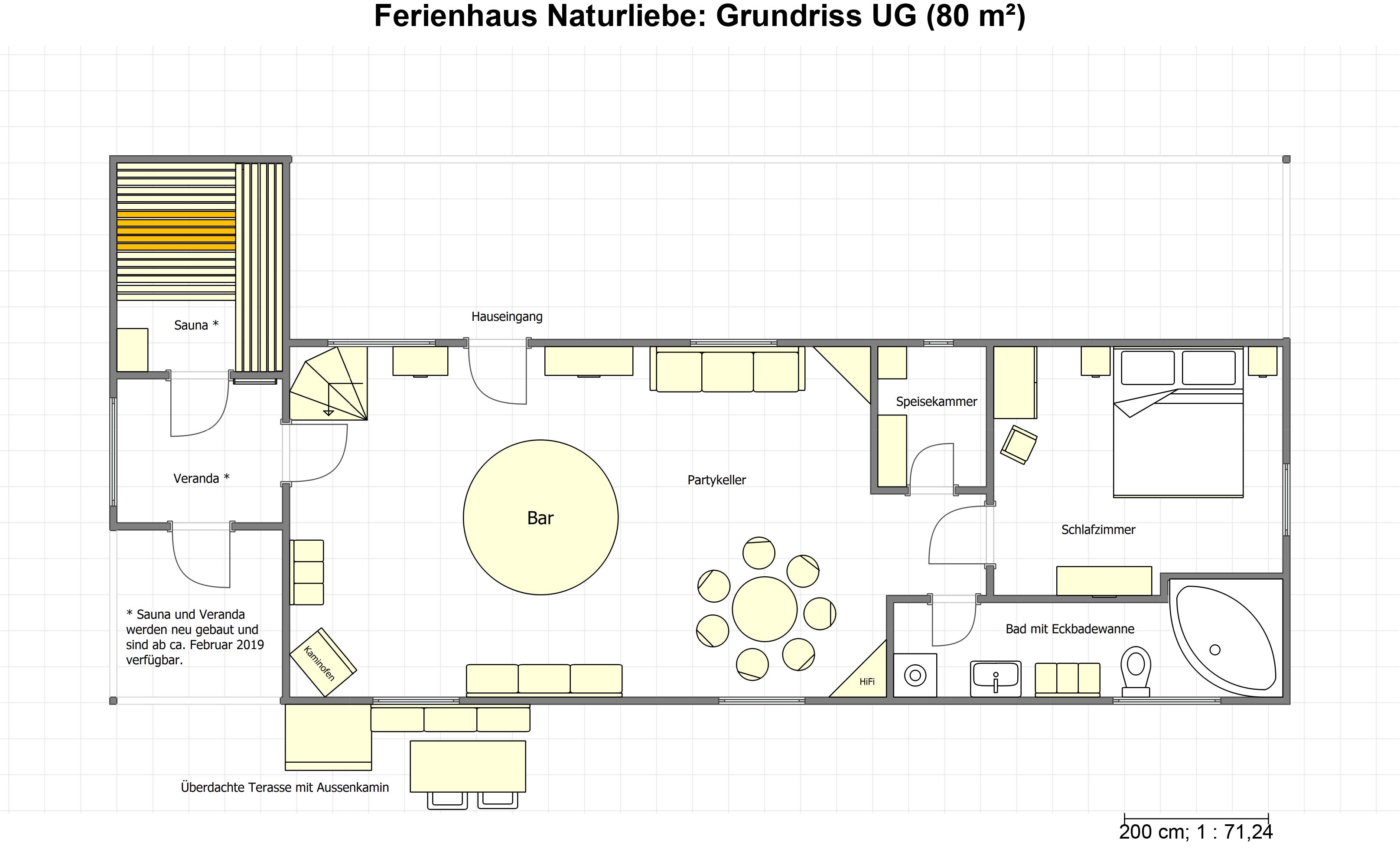 Grundriss Untergeschoß Ferienhaus Naturliebe Laubach, Schotten
